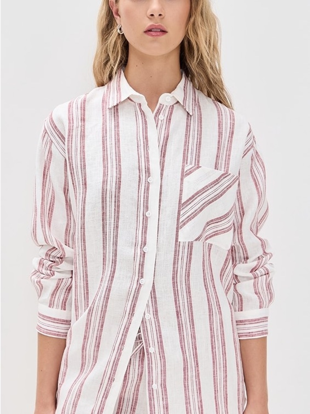 Reformation Eli Oversized Linen Shirt in Avignon Stripe, Size S